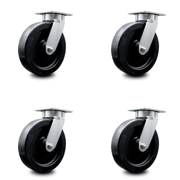 8 Inch Kingpinless Polyolefin Wheel Swivel Top Plate Caster SCC, 4PK